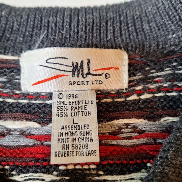 Vintage SML Sport White Red Black Ugly Christmas Sweater Full Zip Cardigan Sz L - Picture 3 of 10